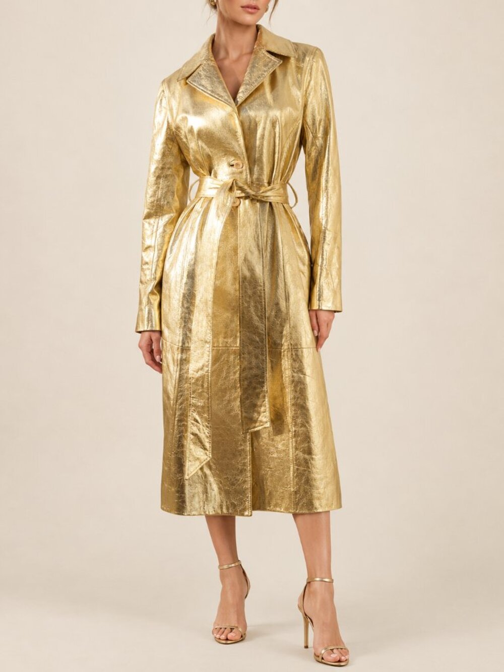 ⭐Luxury Designer Stylish Gold Real Genuine Leather Glamorous Jacket Coat Trench